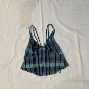 Free People Blue Plaid Top